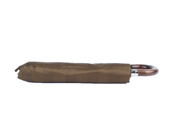 Dark Canadian Maple Folding Umbrella  - Brown & Mustard