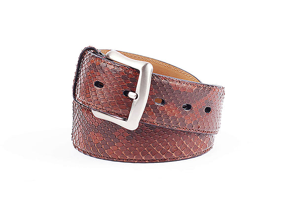 Python Diamond Leather Belt - Brown